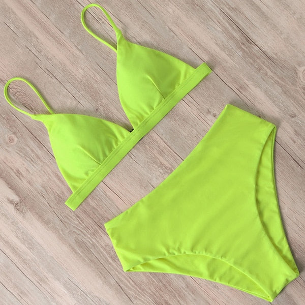 Neon High Waisted Push Up Bikini Set