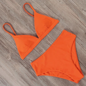 Neon High Waisted Push Up Bikini Set