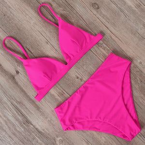 Neon High Waisted Push Up Bikini Set