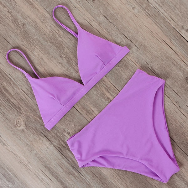 Neon High Waisted Push Up Bikini Set