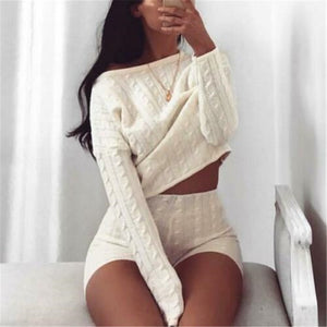 Cable Knit Crop Top Lounge 2pcs Set