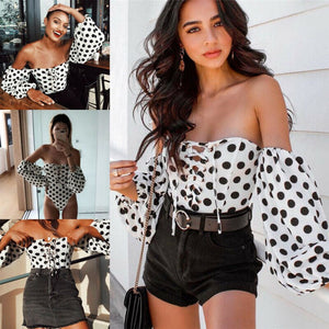 Off Shoulder Long Sleeve Lace up Bodysuit