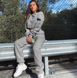 Cotton Two Piece Crop Top Jogger Pants Set