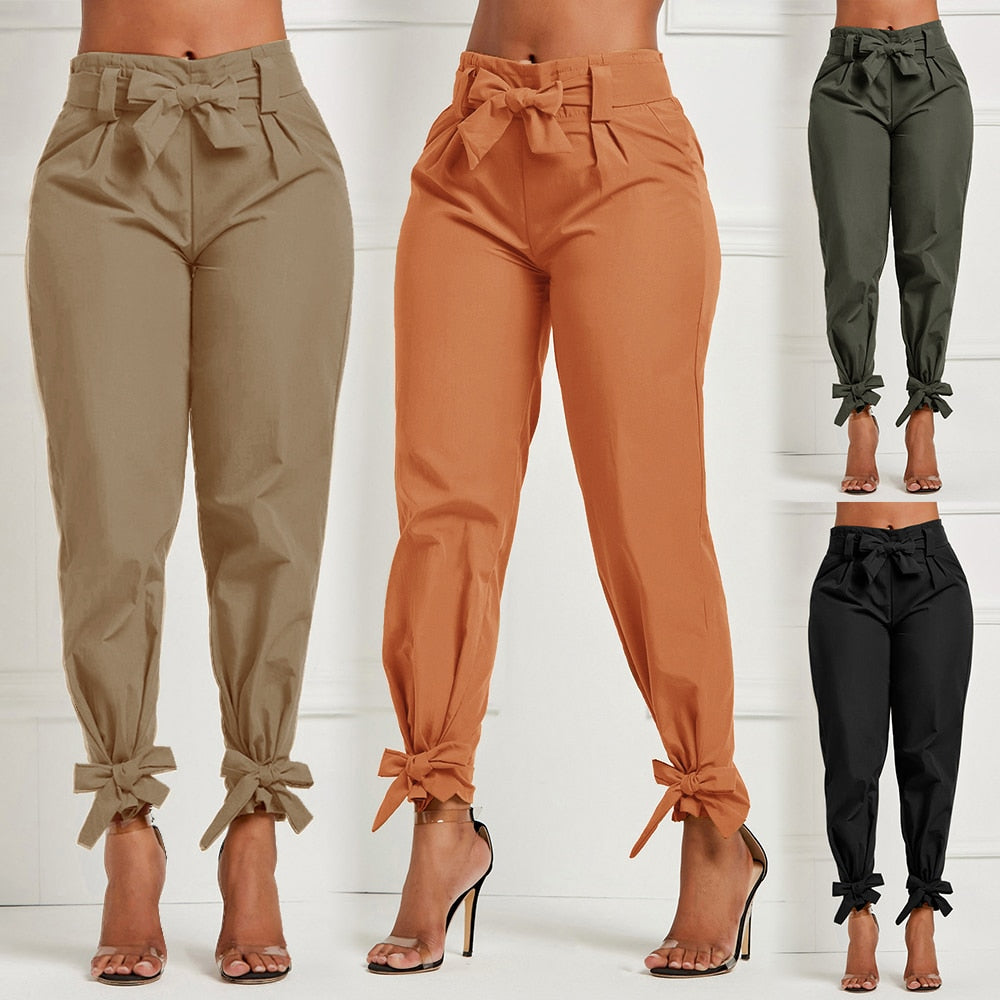 High Waist Sash Bow Trousers