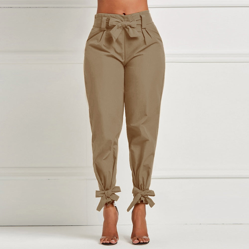 High Waist Sash Bow Trousers