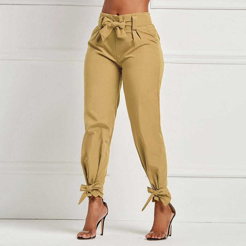 High Waist Sash Bow Trousers