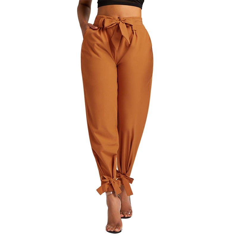 High Waist Sash Bow Trousers