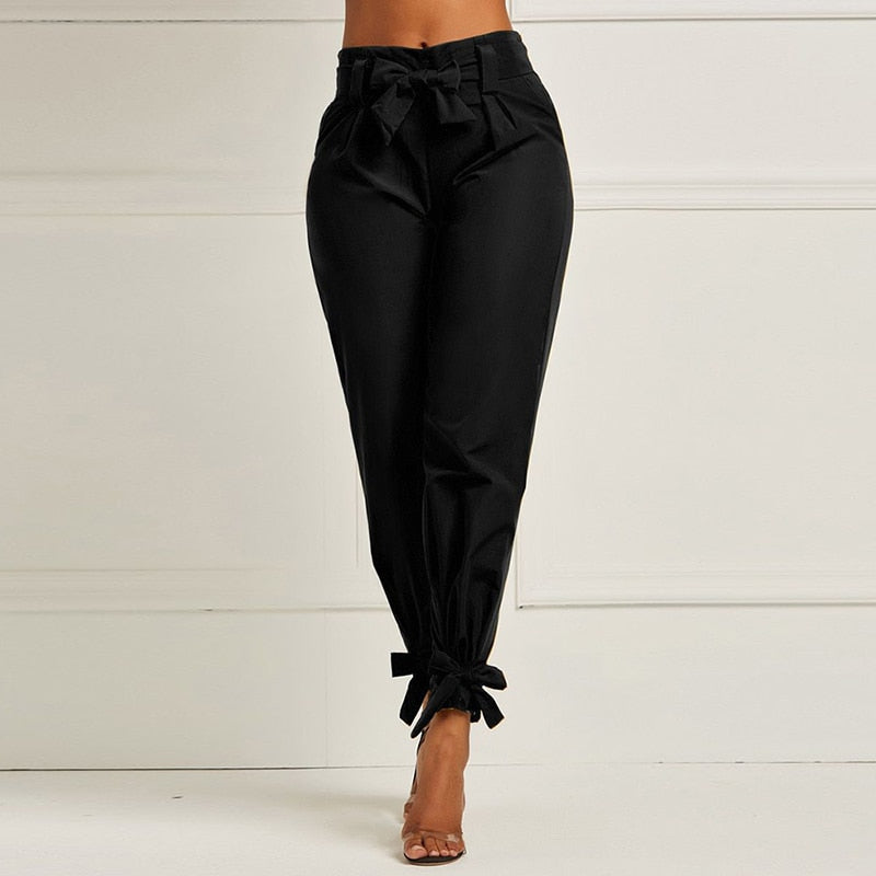 High Waist Sash Bow Trousers