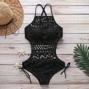 Crochet One Piece Backless Bathing Suit