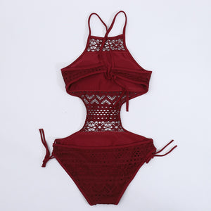 Crochet One Piece Backless Bathing Suit