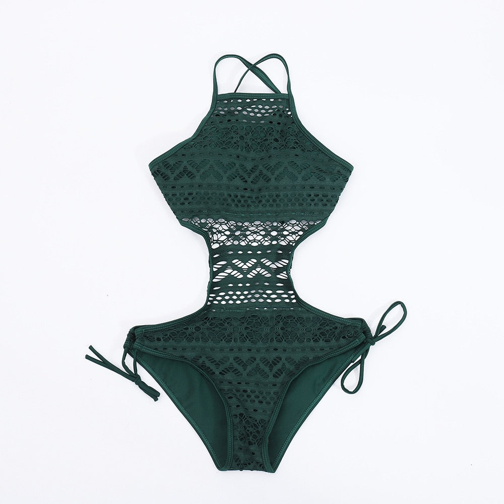 Crochet One Piece Backless Bathing Suit