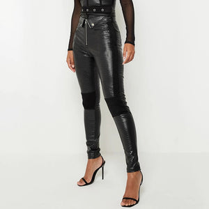 Faux Leather Crocodile Pencil Trousers