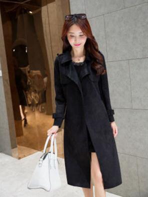 Faux Leather Suede Trench Coat