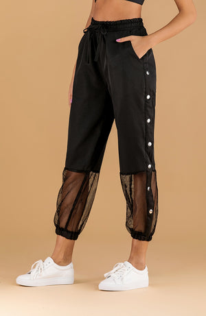 Side Button Mesh Patchwork Cargo Pants