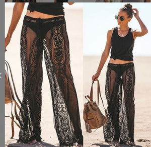 Lace Split Mesh Beach Cover-UP Pants