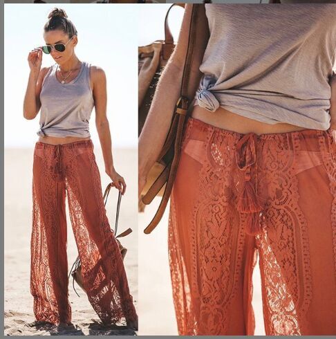 Lace Split Mesh Beach Cover-UP Pants