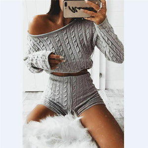 Cable Knit Crop Top Lounge 2pcs Set