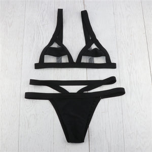 Two Piece Color Block Mesh Bikini Set