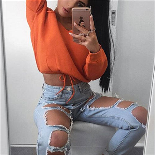 Off Shoulder Long Sleeve Crop Top