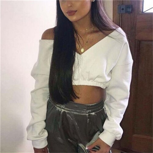 Off Shoulder Long Sleeve Crop Top