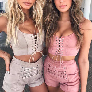 Suede Vest Bandage 2 Piece Set