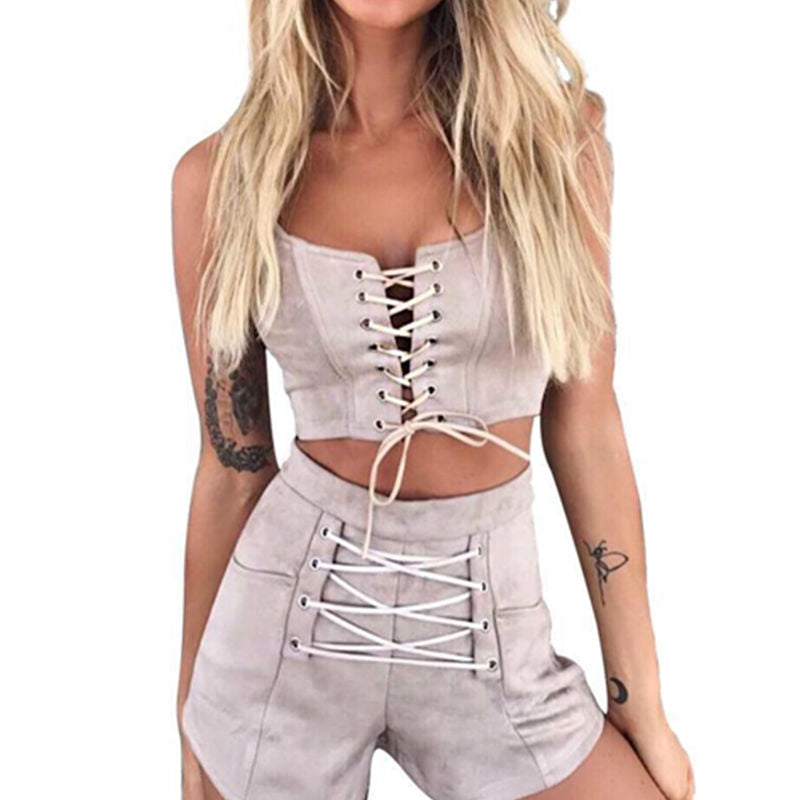 Suede Vest Bandage 2 Piece Set