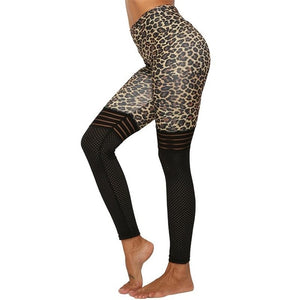 Leopard Print Mesh Patchwork Leggings