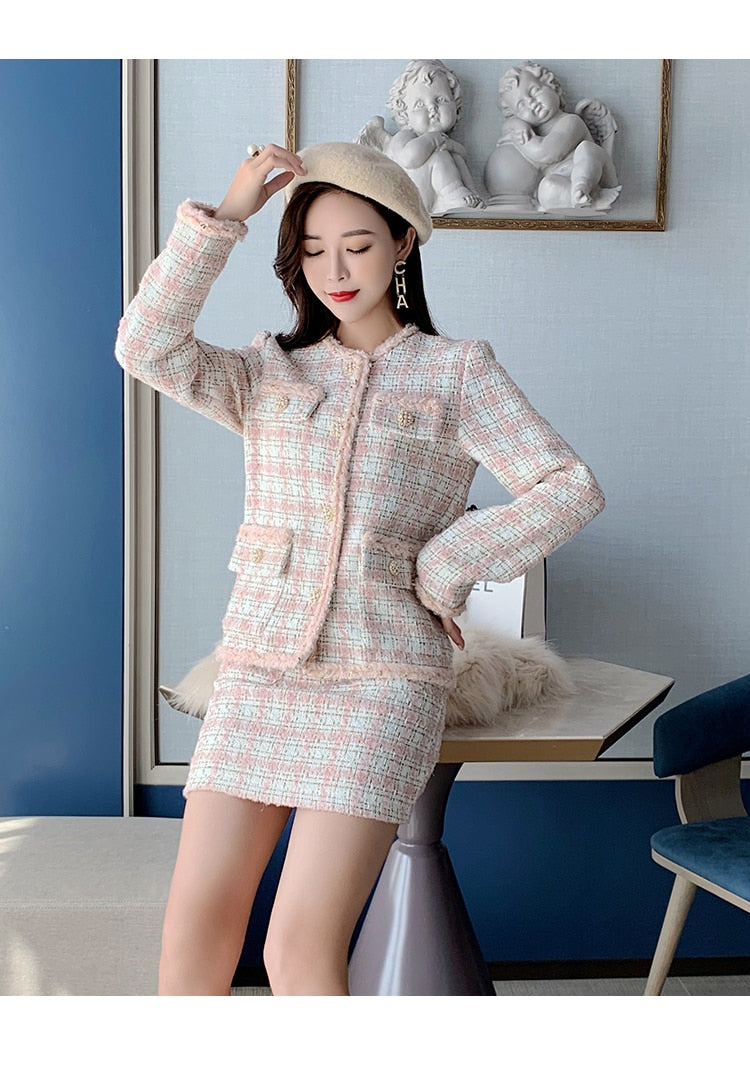 Vintage Tweed Blazer And Skirt Set