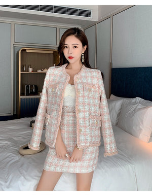 Vintage Tweed Blazer And Skirt Set