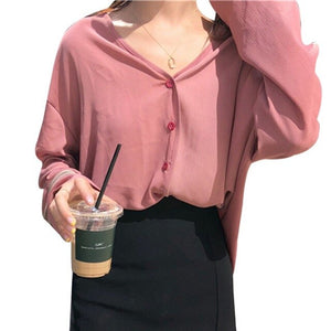 Loose Long Sleeve Chiffon Blouse