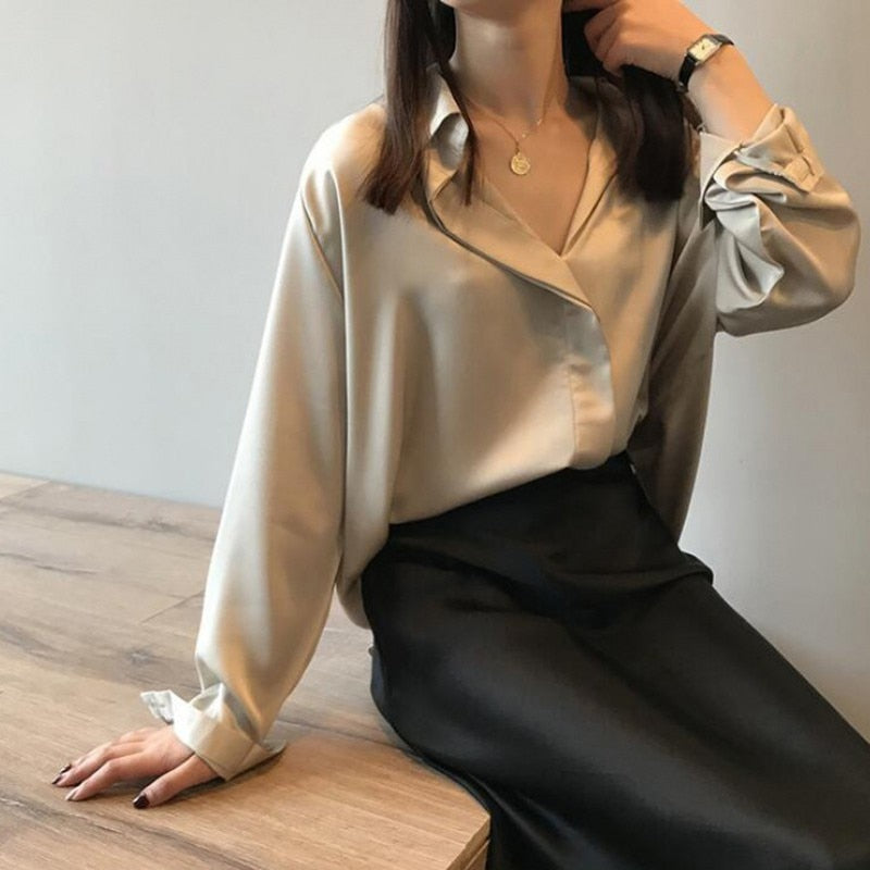 V-neck Solid Long Sleeve Blouse