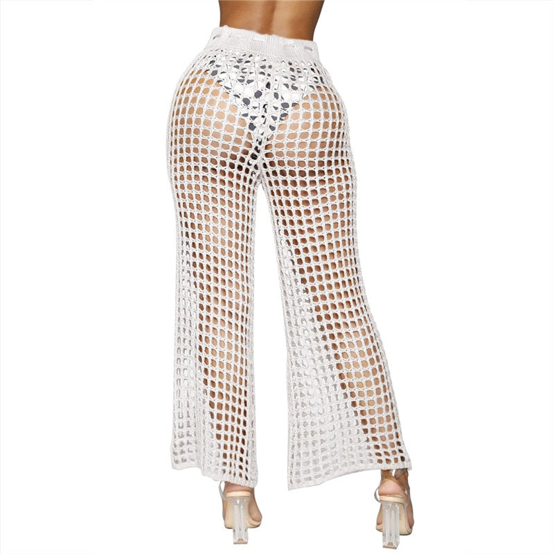 Flare Knitted Hollow Out Fishnet Wide Leg Pant's