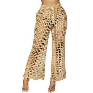 Flare Knitted Hollow Out Fishnet Wide Leg Pant's