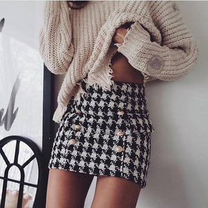 Tweed laine pied de poule Mini Skirt