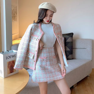 Vintage Tweed Blazer And Skirt Set