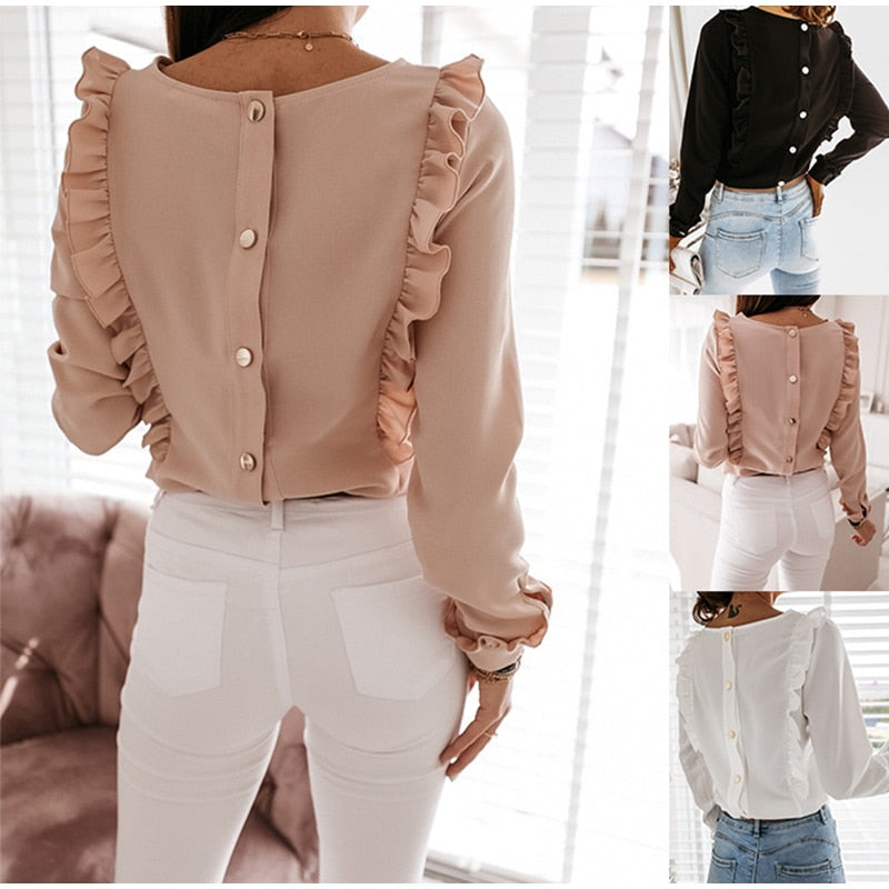 Ruffled Back Button Down Blouse