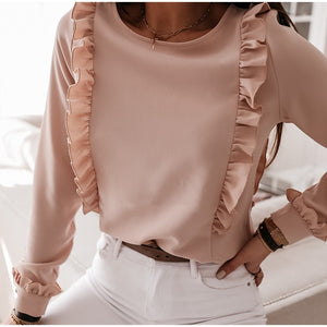 Ruffled Back Button Down Blouse