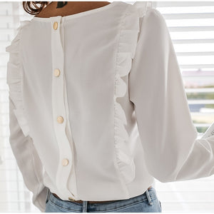 Ruffled Back Button Down Blouse