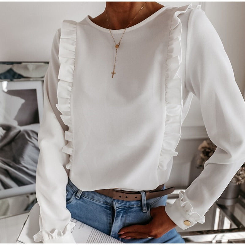 Ruffled Back Button Down Blouse