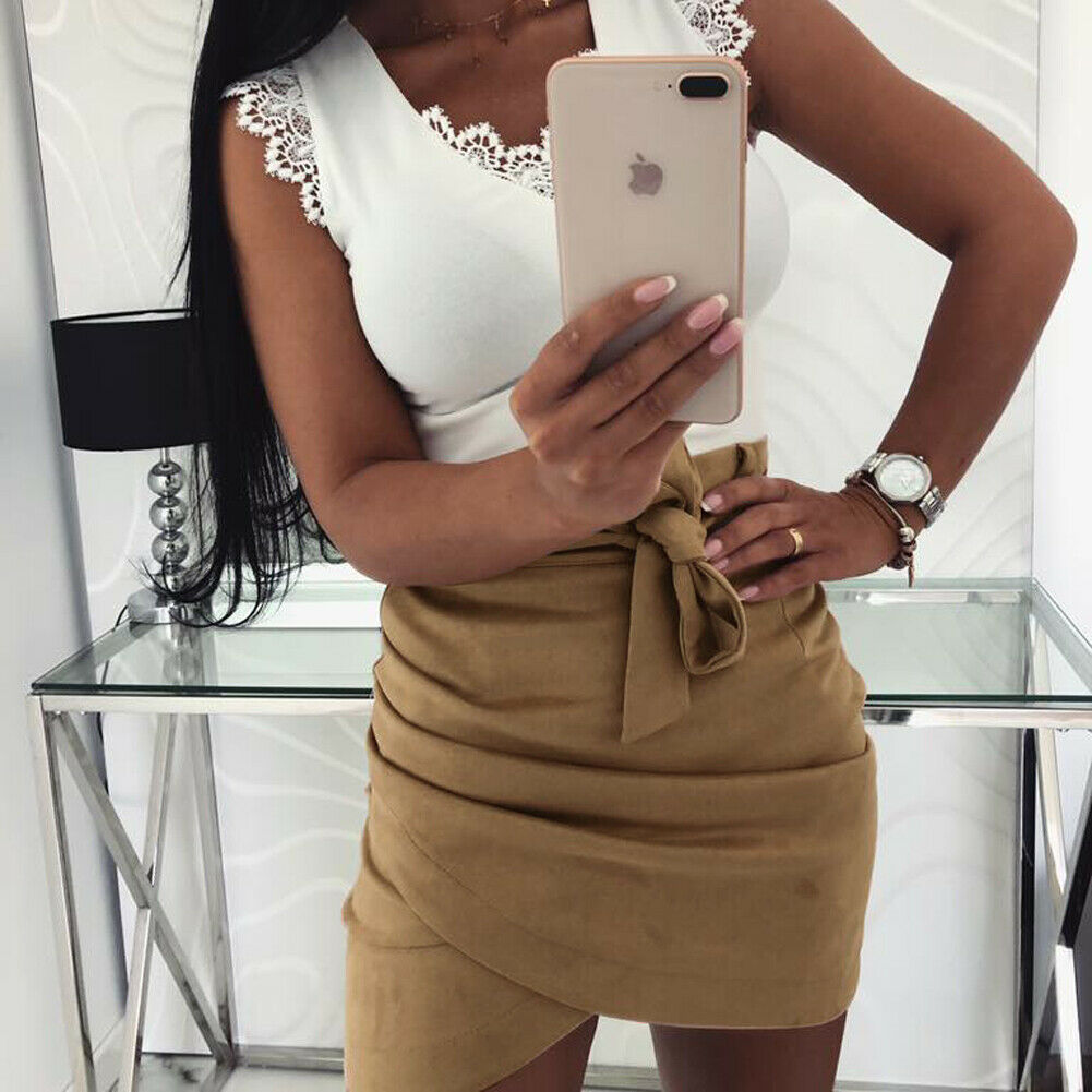 High Waist Bow Tie up Pencil Skirt