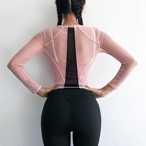 Long Sleeve Quick Dry Patchwork Yoga Shirt