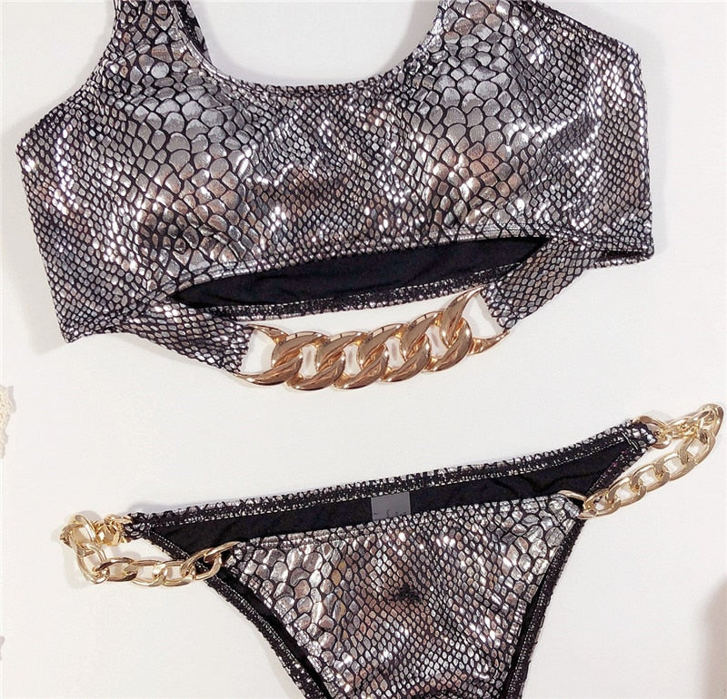 South Beach Two Piece Alligator Print Bathing Suit