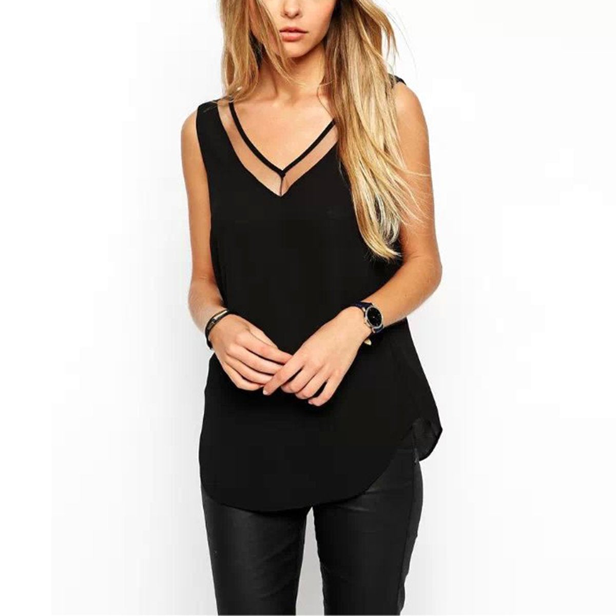 Sleeveless V-neck Blouse