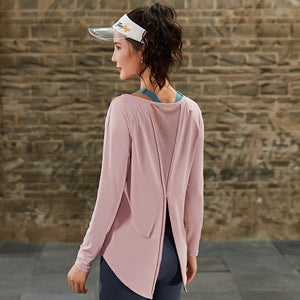 Slit back Mesh Insert Long Sleeve T-Shirt