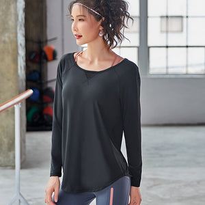 Slit back Mesh Insert Long Sleeve T-Shirt