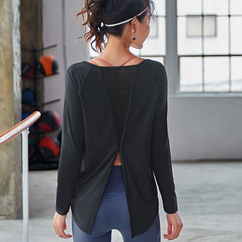 Slit back Mesh Insert Long Sleeve T-Shirt