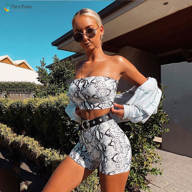 Two Piece Snake Skin High Waist Bandage Bathing Suit