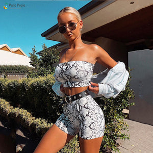 Two Piece Snake Skin High Waist Bandage Bathing Suit