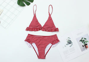 Checkered Ruffle Two Piece Bathing Suit