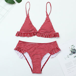 Checkered Ruffle Two Piece Bathing Suit